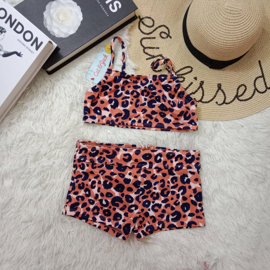 Girls’ Leopard Print Swim Set – Tank Bikini with Boyshort Bottoms