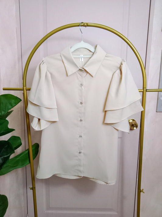 Women's Ruffle Sleeve Button-Down Blouse