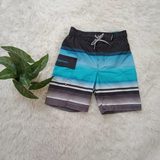 Boys’ Striped Board Shorts – Blue Ombre Swim Trunks with Pocket