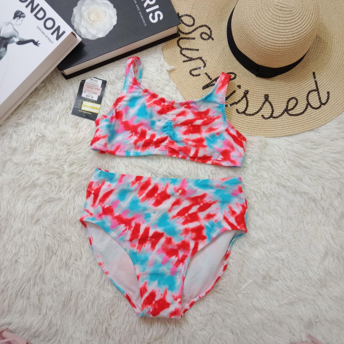 Girls’ Red & Blue Tie-Dye Bikini Set