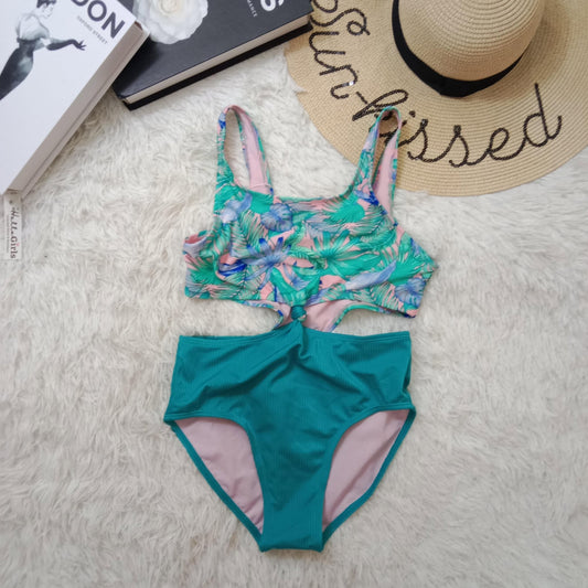 Girls Tropical Floral Cutout One-Piece Swimsuit
