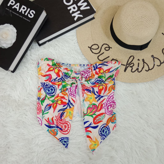 Tropical Print Handkerchief Skort with Front Knot Detail