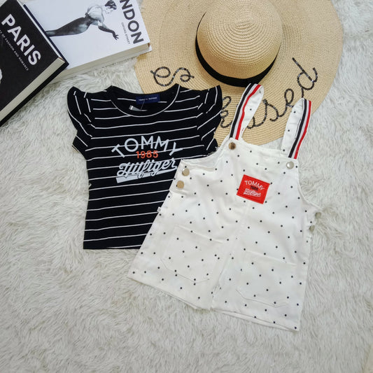 Tommy Striped Tee & Star Dungaree Set for Girls