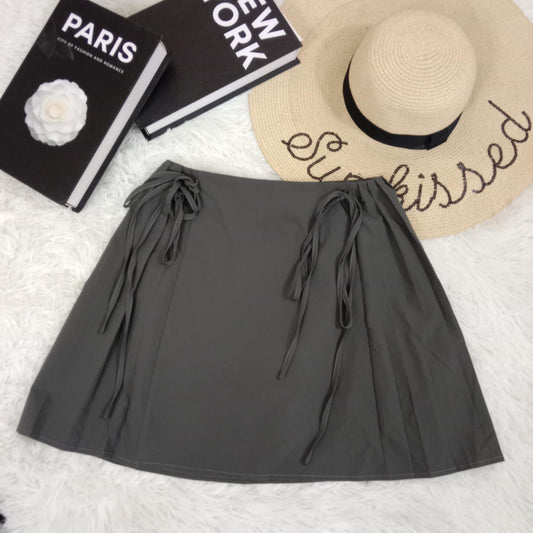 Charcoal Gray A-Line Skirt with Side Ribbon Tie Accents