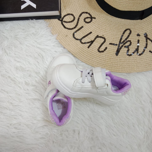 Girls’ White Sneakers with Lavender Lining