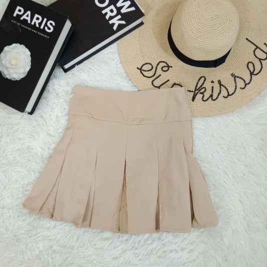Beige Pleated Mini Skirt – Classic A-Line Style