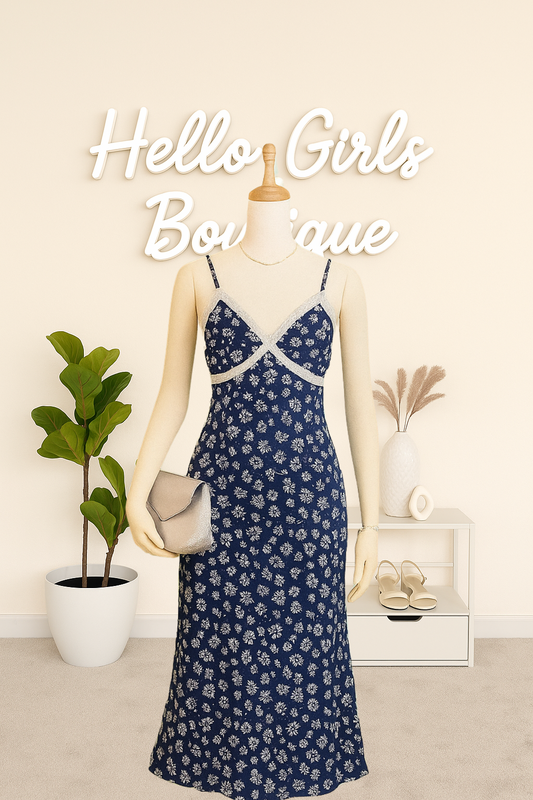 Floral Lace-Trim Spaghetti Strap Dress