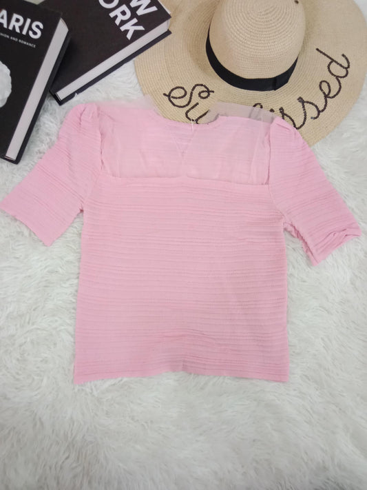 Sheer Panel Ribbed Knit Top