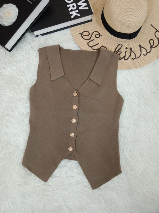 Collared Button-Front Knit Vest