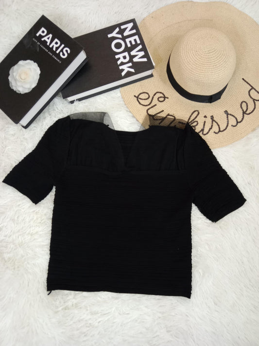Sheer Panel Ribbed Knit Top