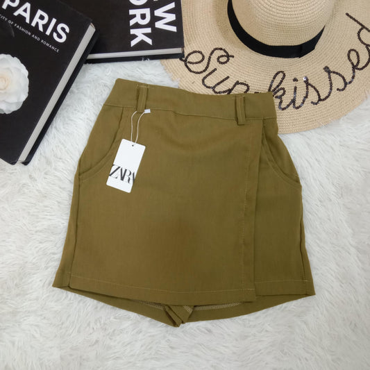 ZARA High-Waist Linen Wrap Skort – Multiple Colors Available