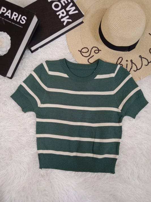 Classic Striped Knit Tee with Short Sleeves