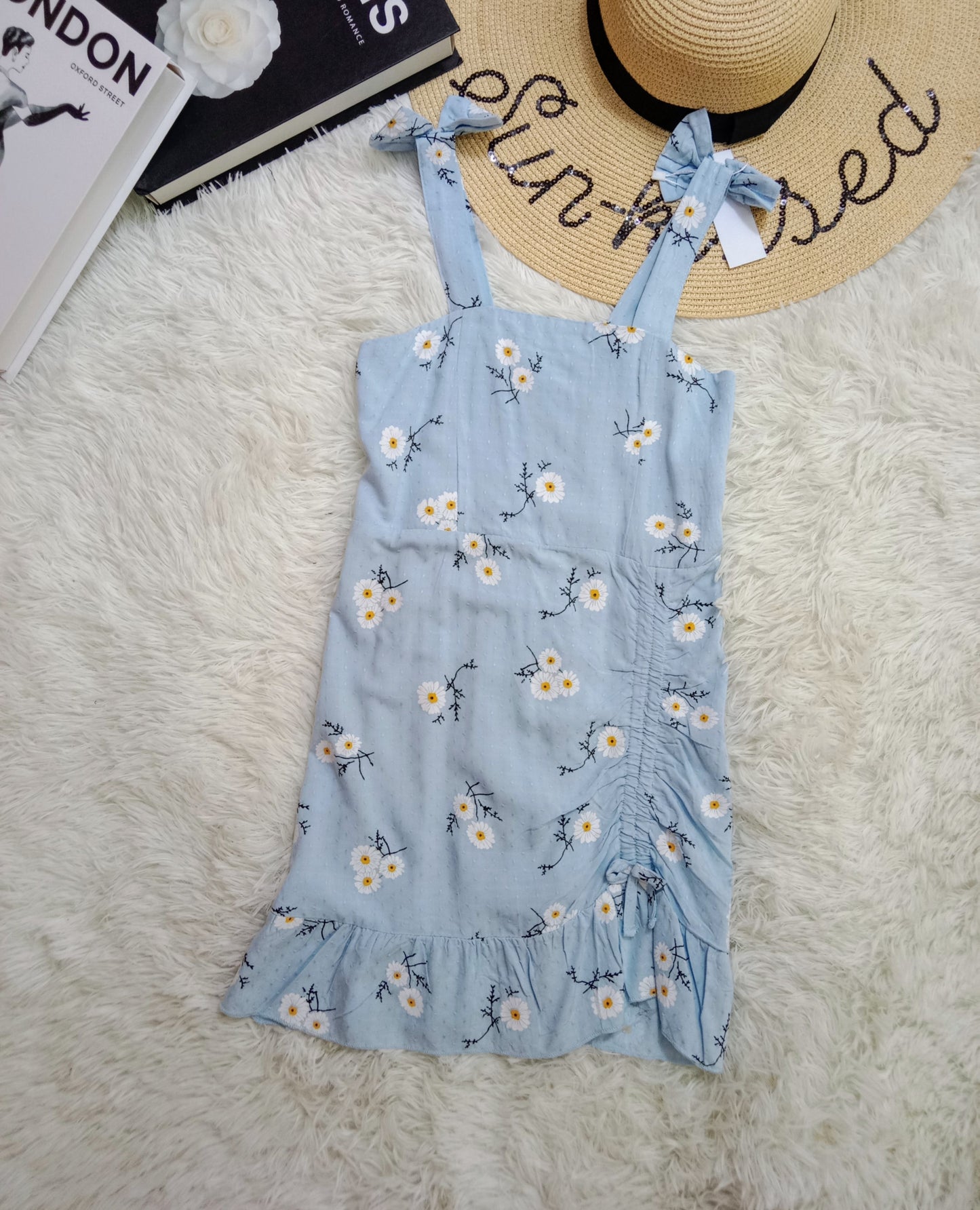 Baby Girl Sleeveless Daisy Dress with Bow Straps