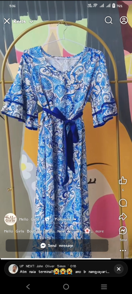Boho Paisley Print Dress with Ribbon Belt