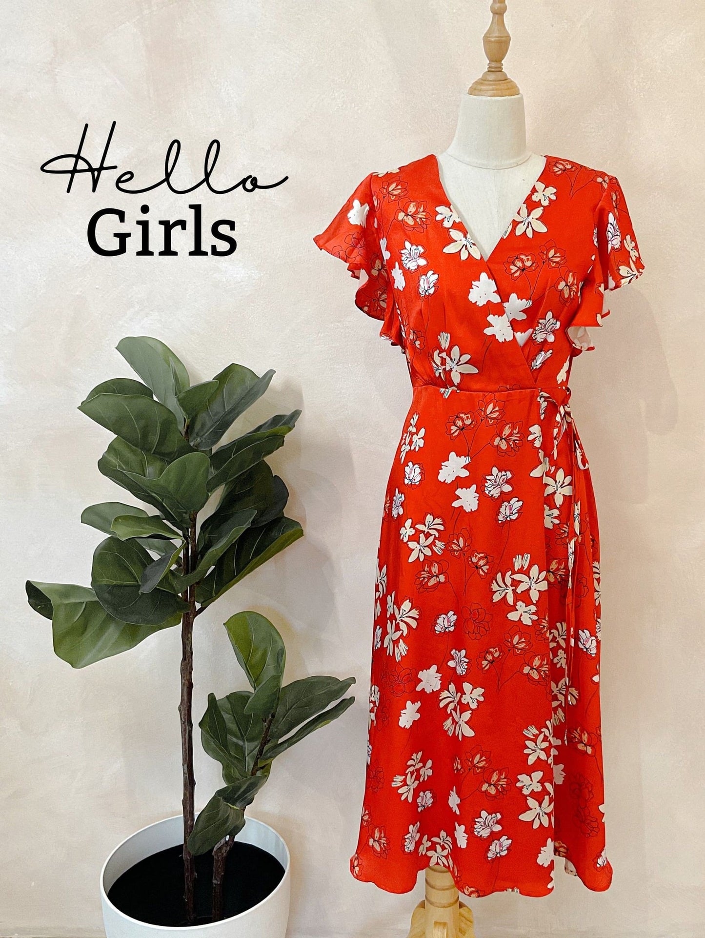 Floral Wrap Midi Dress with Flutter Sleeves