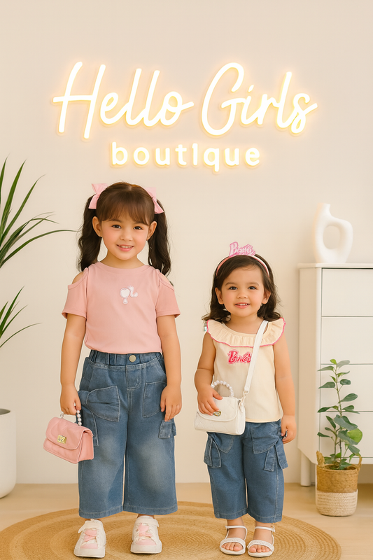 Barbie-Inspired Denim Wide-Leg Pants Set