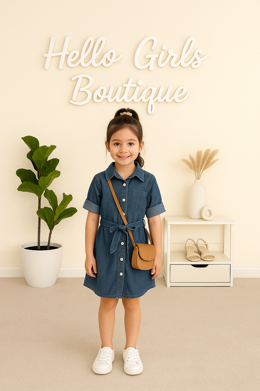 Denim Shirt Dress – Button-Down Belted Dress with Roll-Up Sleeves