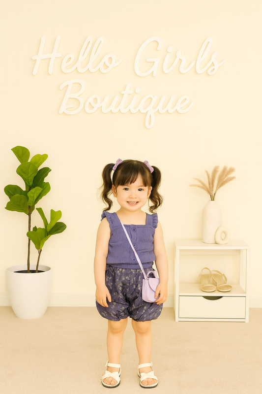 Baby Girl Sleeveless Button Top and Floral Bubble Shorts Set