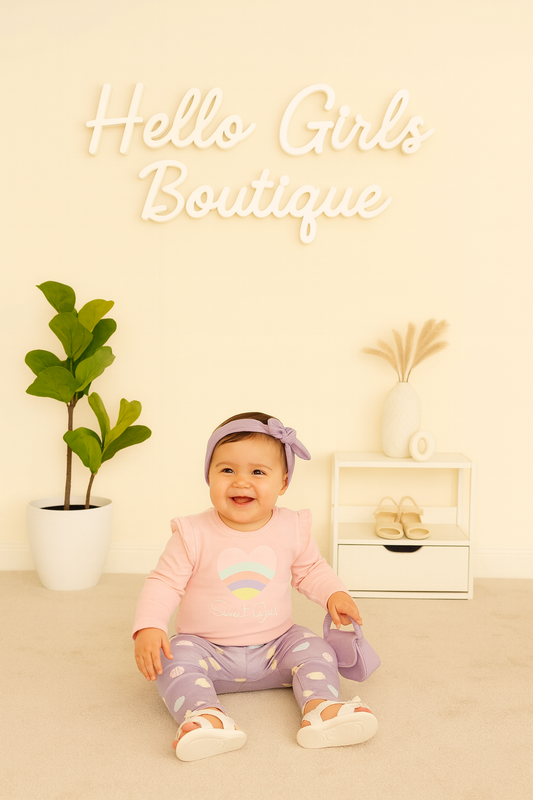 Sweet Girl” Bodysuit, Cloud Leggings, Headband & Socks