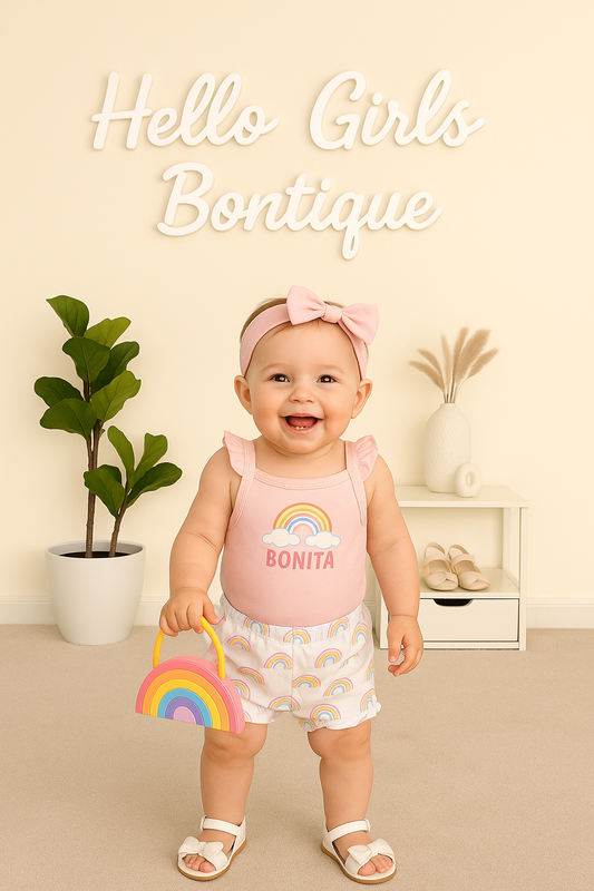 Baby Girl Romper Set with Matching Headband