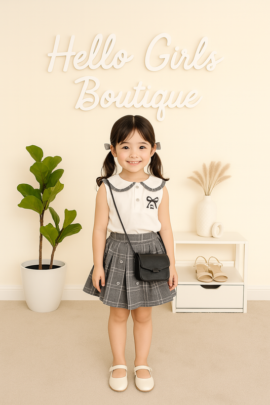Chic Preppy Baby Girl Set – White Top & Plaid Skirt