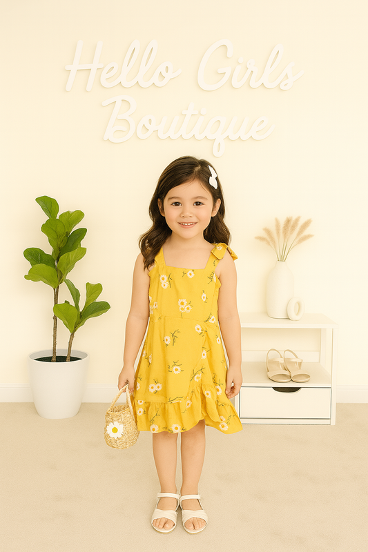 Baby Girl Sleeveless Daisy Dress with Bow Straps