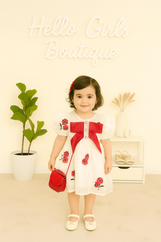 Baby Girl Organza Dress with Puff Sleeves and Big Bow