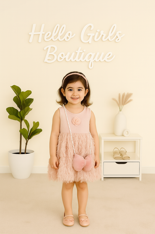 Baby Girl Sleeveless Fuzzy Party Dress with Flower Accent