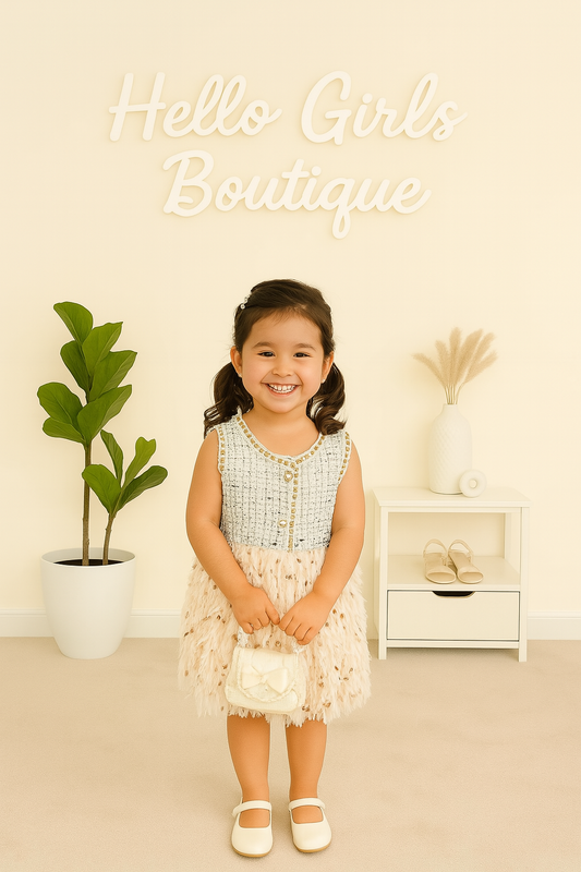 Baby Girl Sleeveless Fuzzy Party Dress with Flower Accent