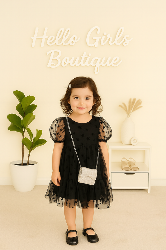 Baby Girl Puff Sleeve Tulle Dress with Heart Details