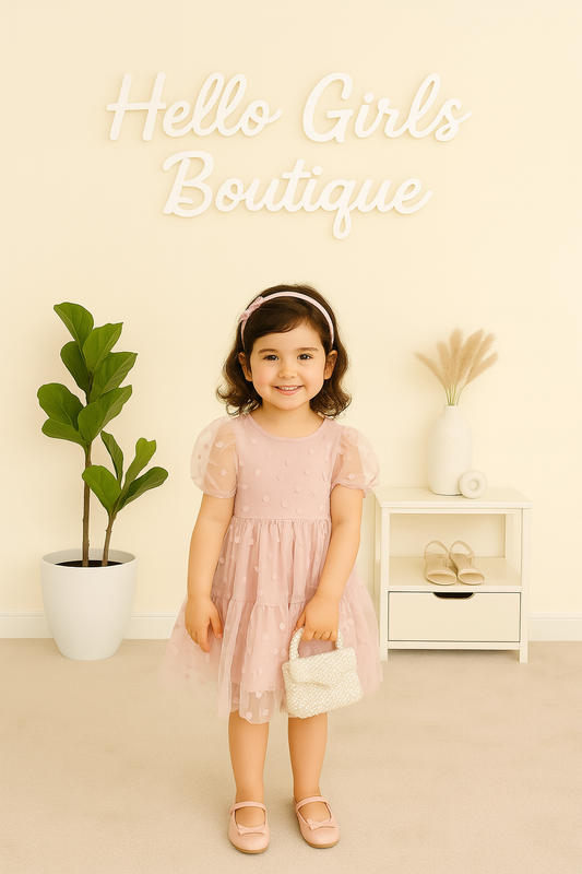 Baby Girl Puff Sleeve Tulle Dress with Heart Details