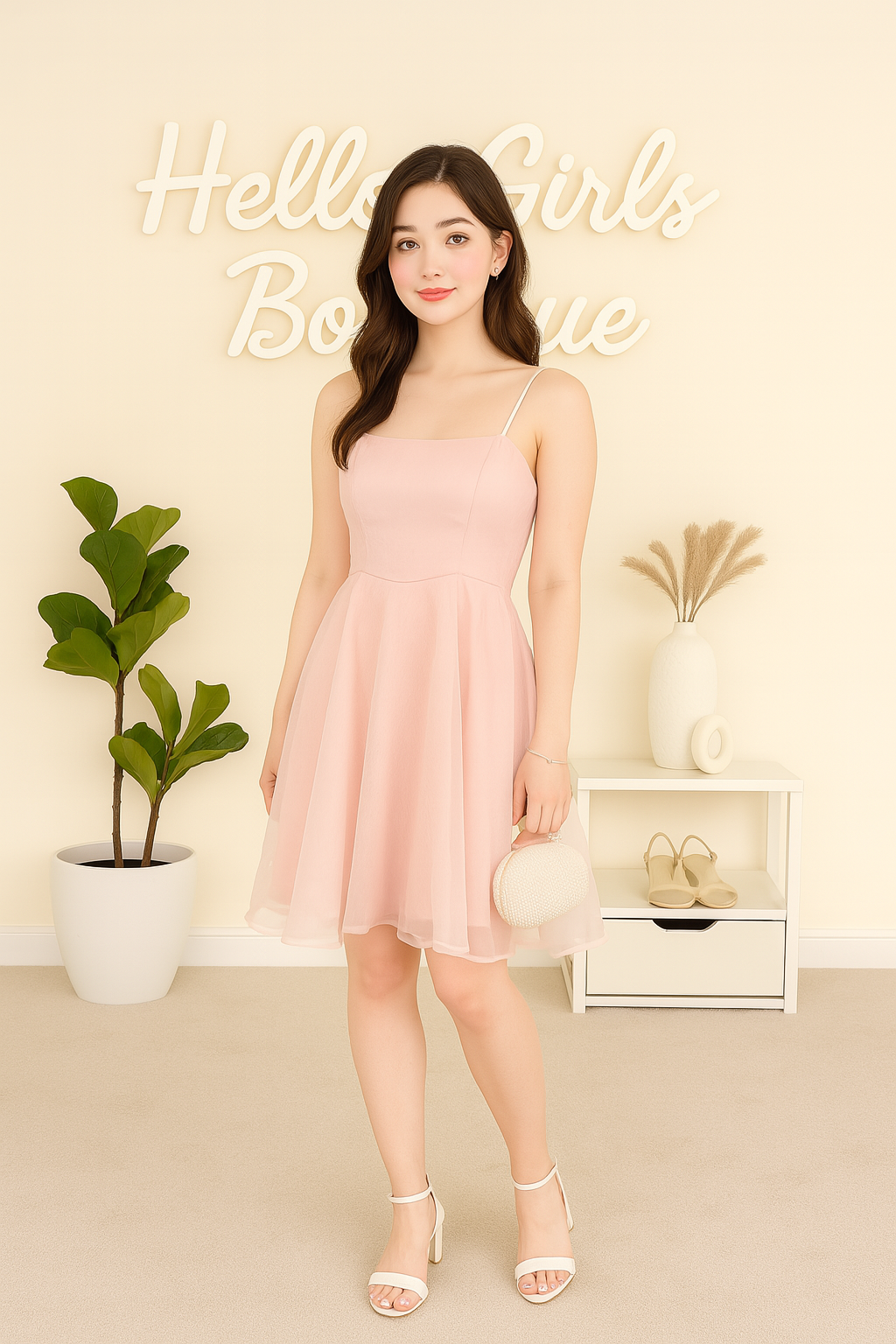Pink Organza Overlay Fit-and-Flare Dress