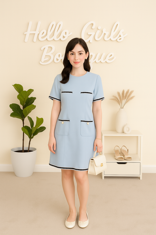 Chic Contrast-Trim Pocket Shift Dress