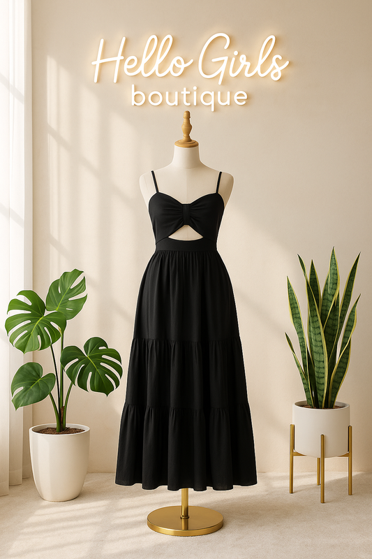 Chic Black Cutout Crop Top and Maxi Skirt