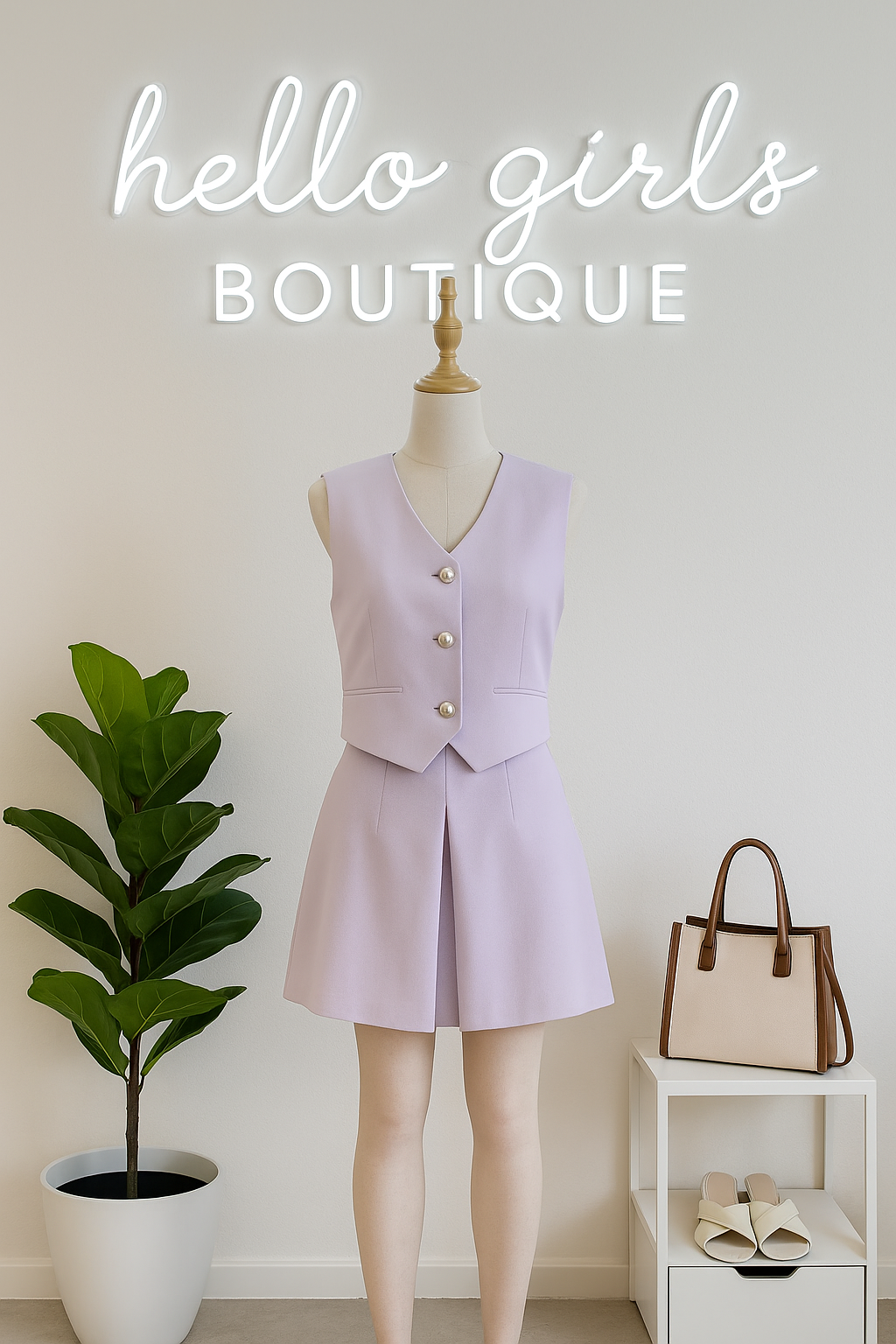 Sleeveless Button Vest & Skirt Co-Ord Set