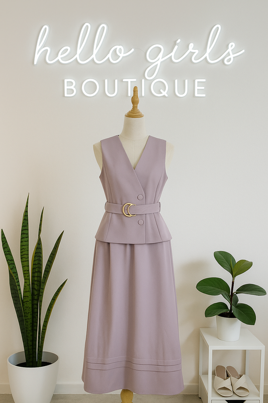 Sleeveless Belted Vest and Maxi Skirt