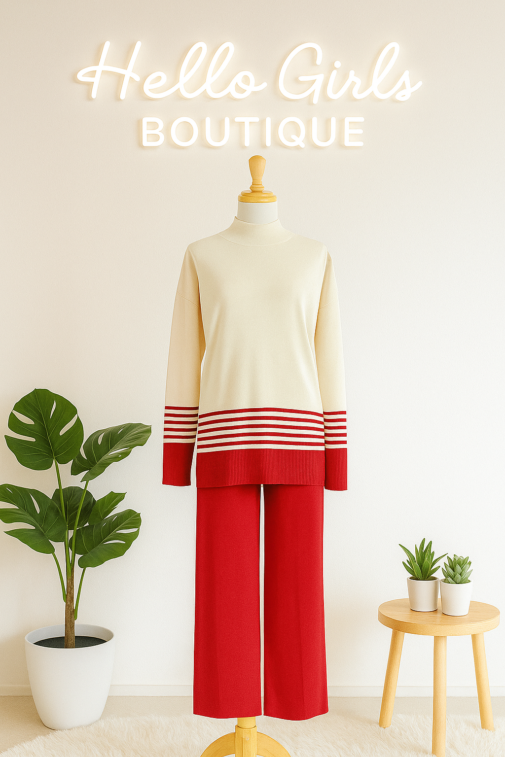 Chic Striped Knit Top and Wide-Leg Pants Set for Women