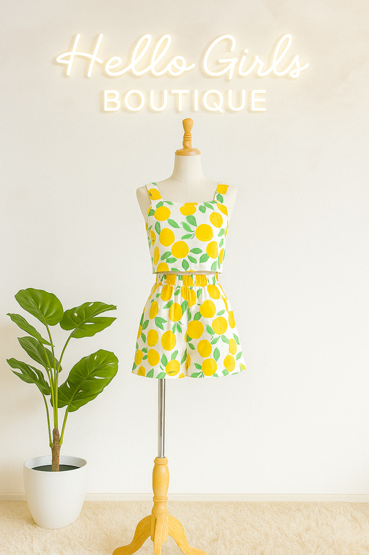 Lemon Print Sleeveless Romper with Back Cut-Out