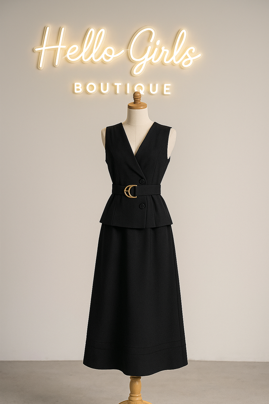 Sleeveless Belted Vest and Maxi Skirt