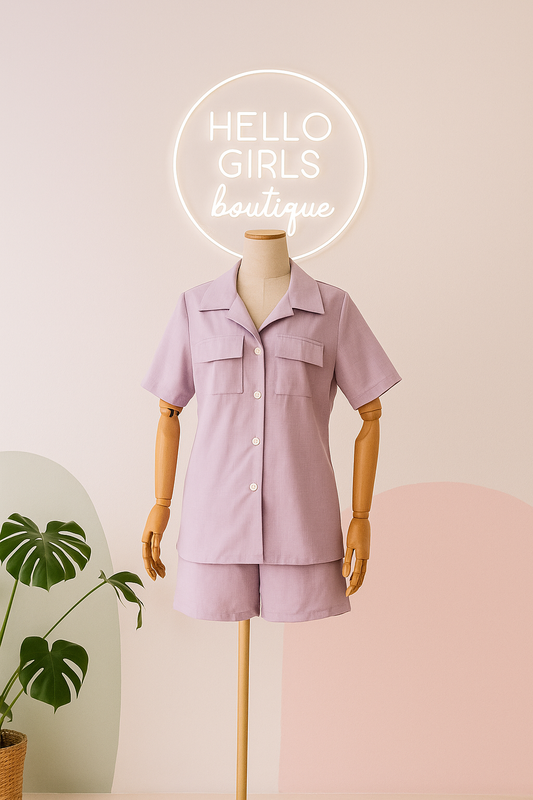 Chic Lilac Button-Down Coord Set with Shorts