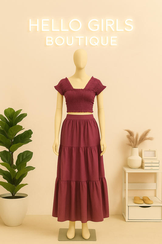 Ruffled Smocked Top & Tiered Maxi Skirt Terno Set