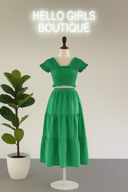 Ruffled Smocked Top & Tiered Maxi Skirt Terno Set