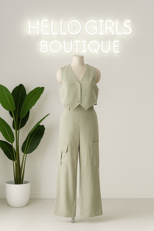 Chic Two-Piece Sleeveless Terno Set with Wide-Leg Pants