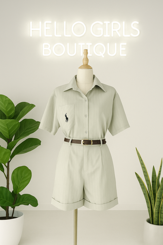 Striped Collared Top and Shorts Co-ord Set
