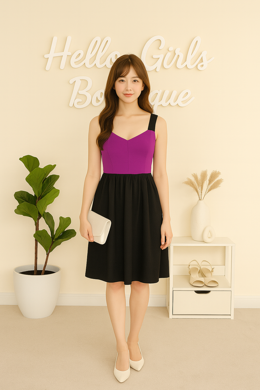 Sleeveless Dress with Wide Straps – Purple & Black