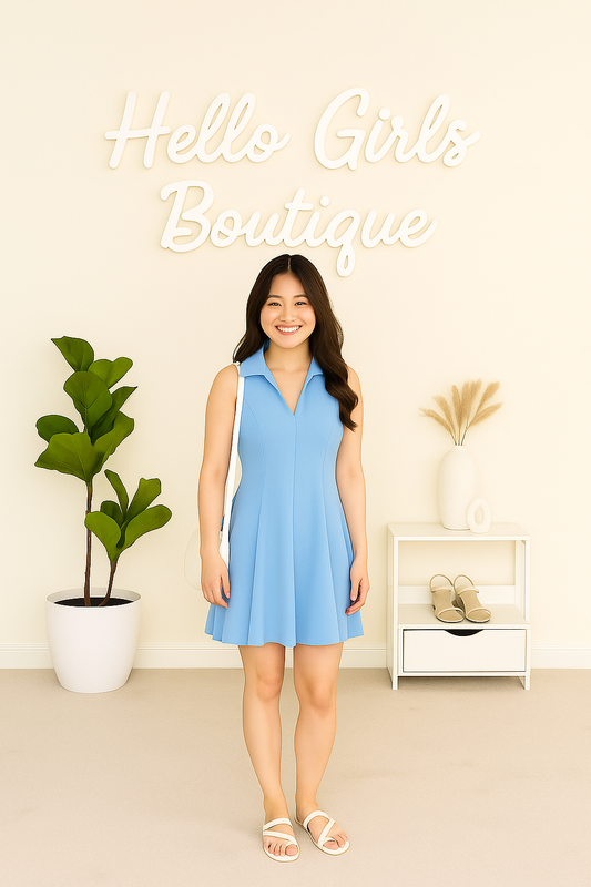 Sleeveless Collared Fit & Flare Dress – Light Blue Halter Style Mini