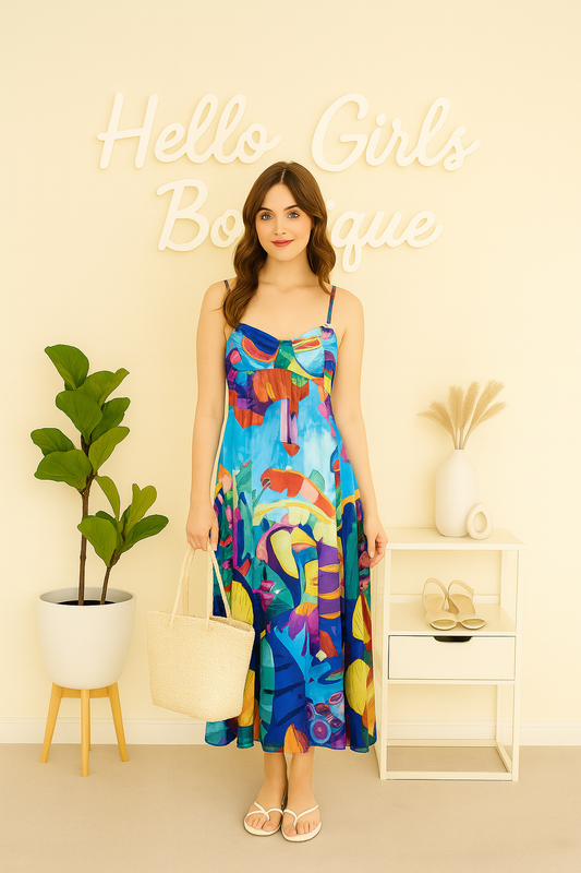 Bold and Colorful Abstract Spaghetti Strap Dress