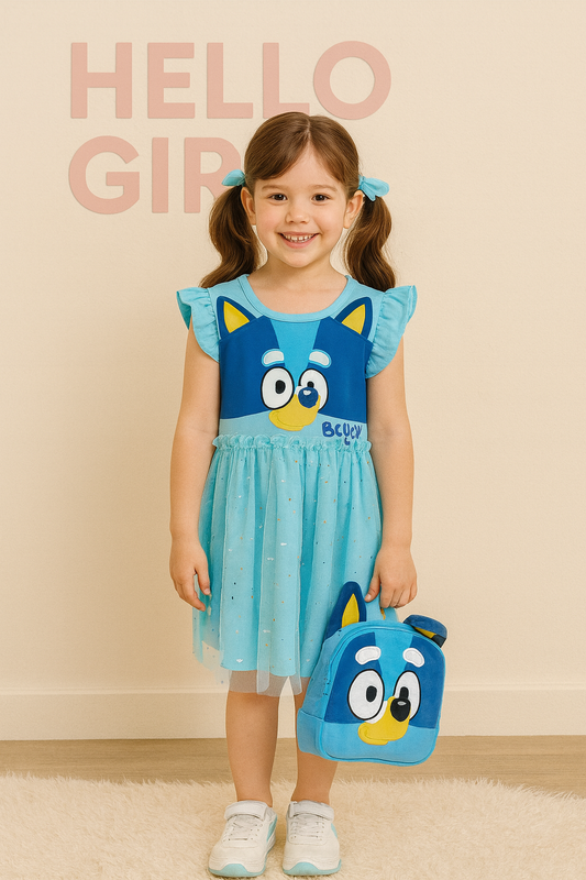 Girls' Sleeve Dress with Sparkly Tulle Skirt