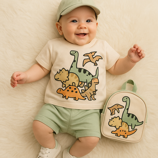 3-Piece Baby Dino Set with Shirt, Shorts & Cap