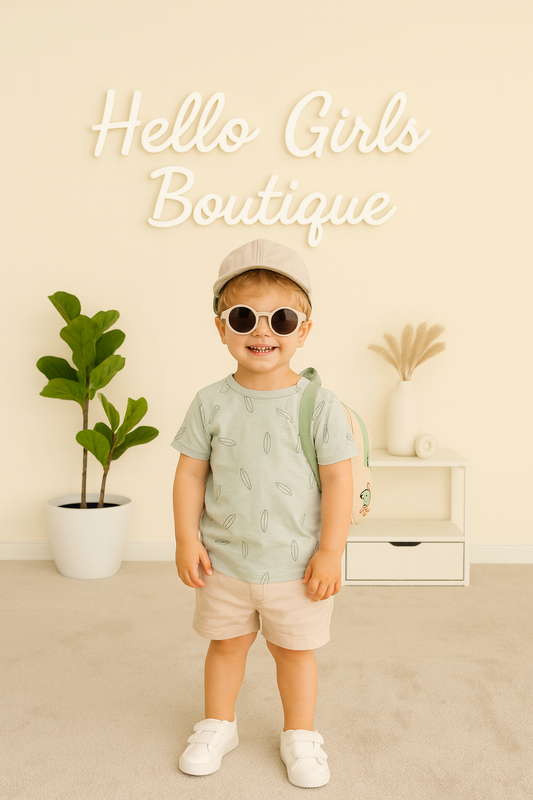 Rabbit + Bear Organic Baby Set with Printed Tee, Shorts & UV Sunglasses